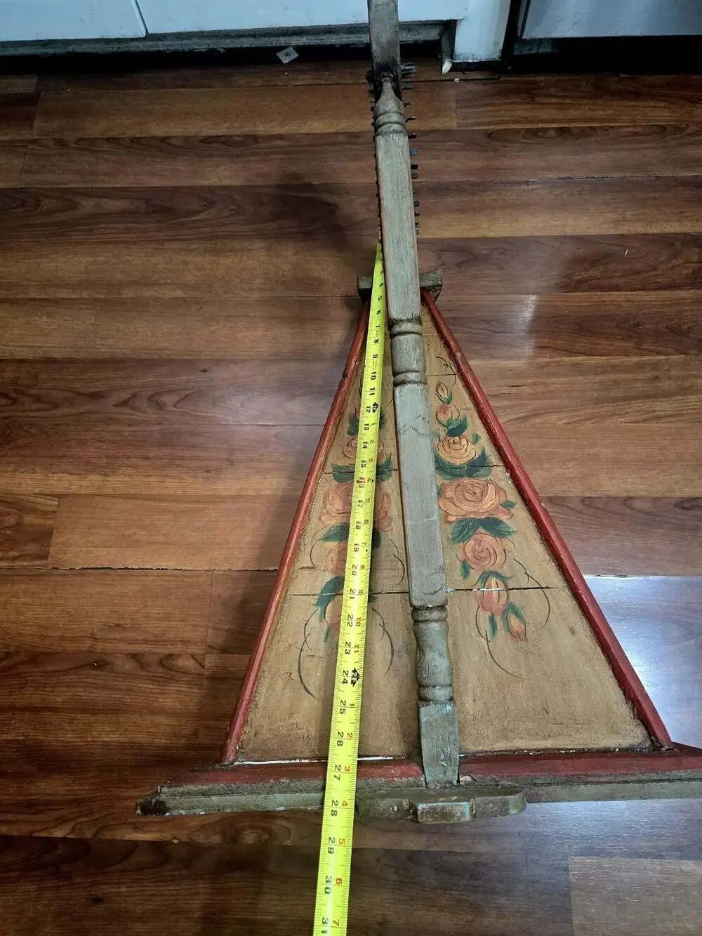 Antique 19thC Folk Art Table Harp Painted Lap Harp Zither Celtic Parlor Instrume